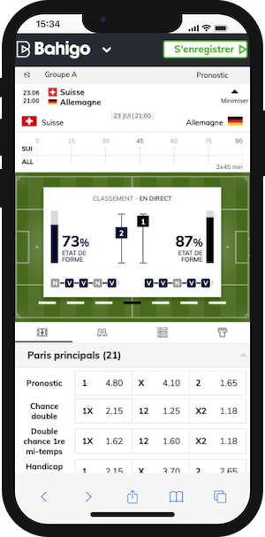 cotes Suisse vs allemagne sur bahigo