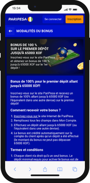 paripesa ci bonus de bienvenue