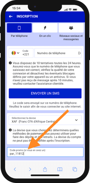 paripesa senegal code promo inscription