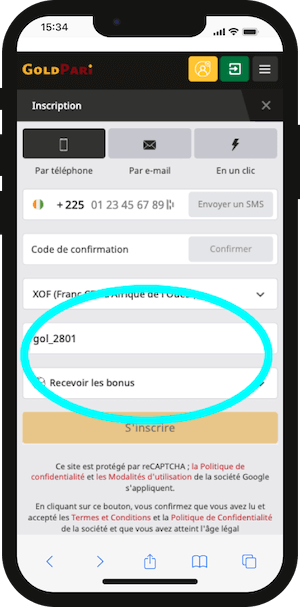 goldpari ci code promo inscription