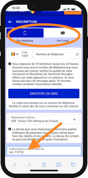 ou l indiquer le paripesa mali code promo pour inscription 