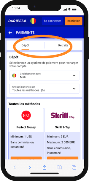 faire un depot sur paripesa mali